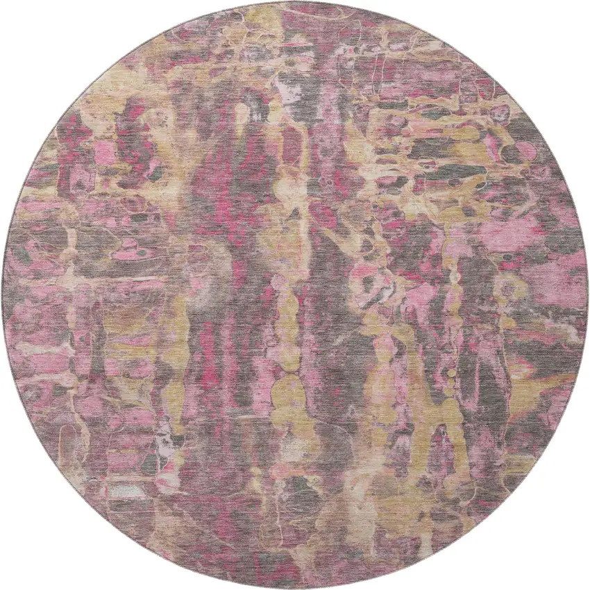 8' Blush And Wheat Abstract Washable Round Rug With UV Protection Photo 4