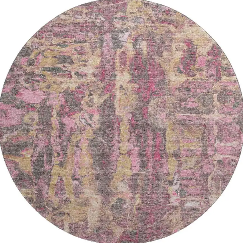 8' Blush And Wheat Abstract Washable Round Rug With UV Protection Photo 3
