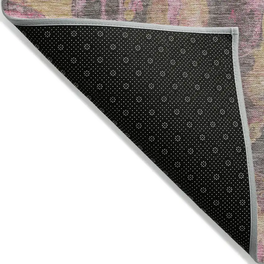 8' Blush And Wheat Round Abstract Washable Indoor Outdoor Area Rug Photo 9