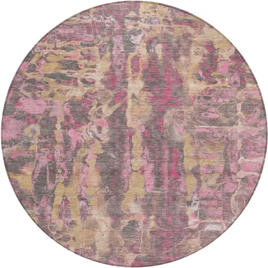 8' Blush And Wheat Round Abstract Washable Indoor Outdoor Area Rug Photo 2