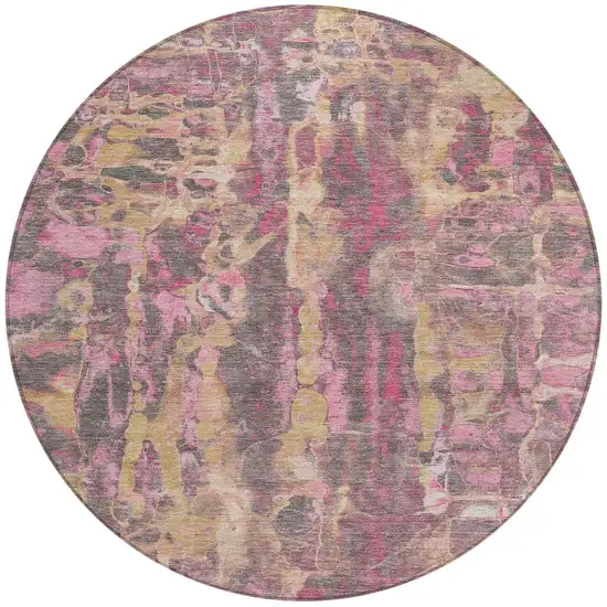 8' Blush And Wheat Round Abstract Washable Indoor Outdoor Area Rug Photo 5