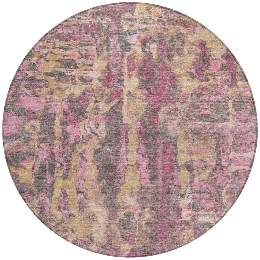 8' Blush And Wheat Round Abstract Washable Indoor Outdoor Area Rug Photo 5