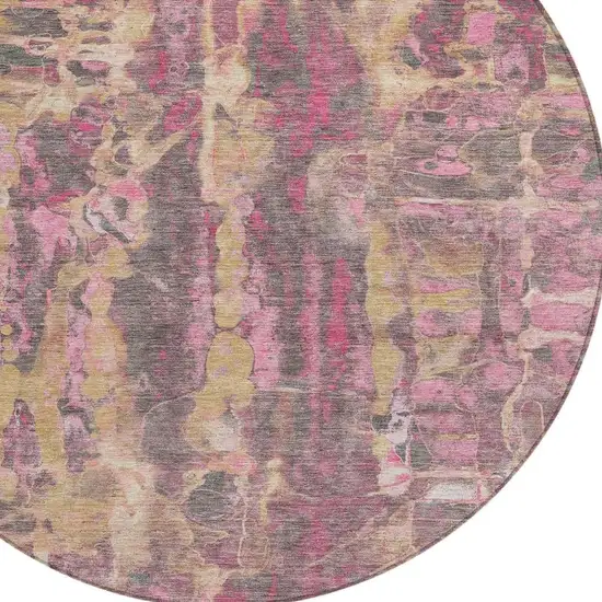 8' Blush And Wheat Round Abstract Washable Indoor Outdoor Area Rug Photo 4