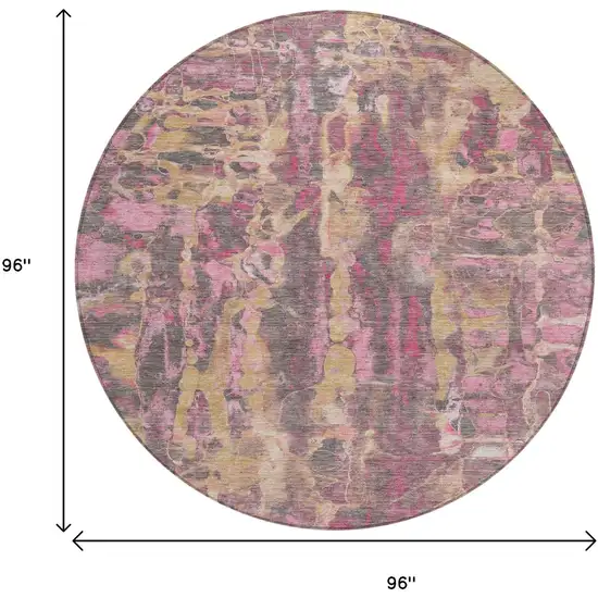 8' Blush And Wheat Round Abstract Washable Indoor Outdoor Area Rug Photo 3