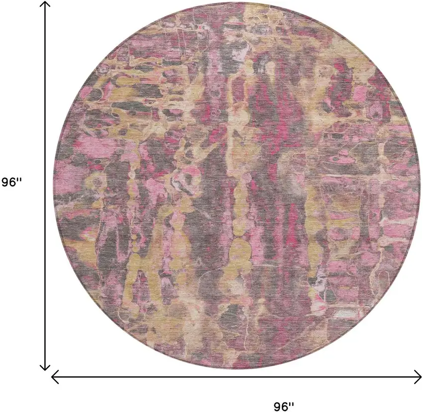 8' Blush And Wheat Round Abstract Washable Indoor Outdoor Area Rug Photo 3