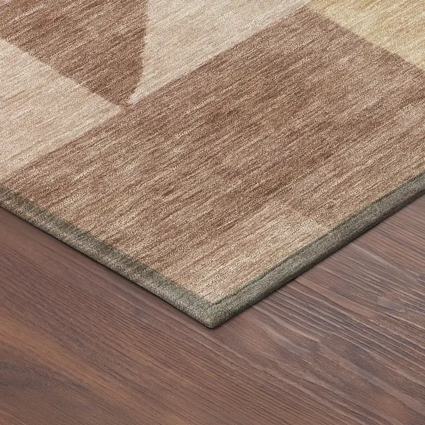 8' Blush And Wheat Round Geometric Washable Indoor Outdoor Area Rug Photo 8