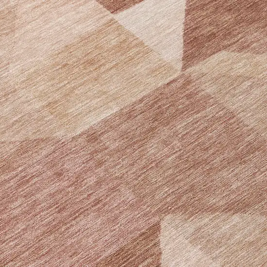 8' Blush And Wheat Round Geometric Washable Indoor Outdoor Area Rug Photo 9