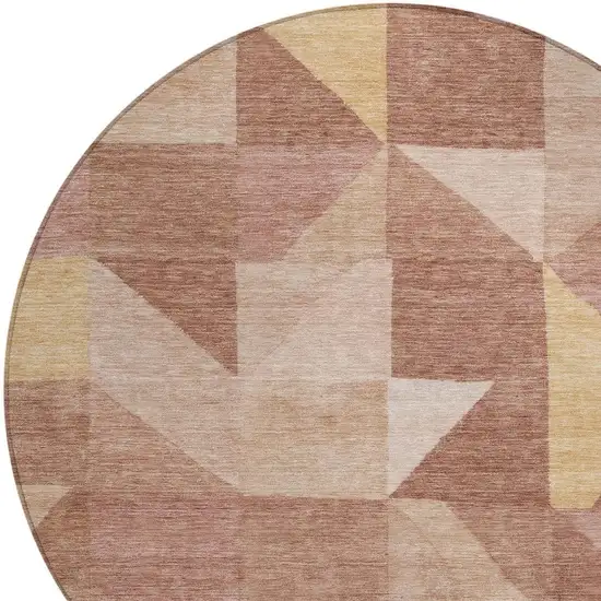 8' Blush And Wheat Round Geometric Washable Indoor Outdoor Area Rug Photo 2