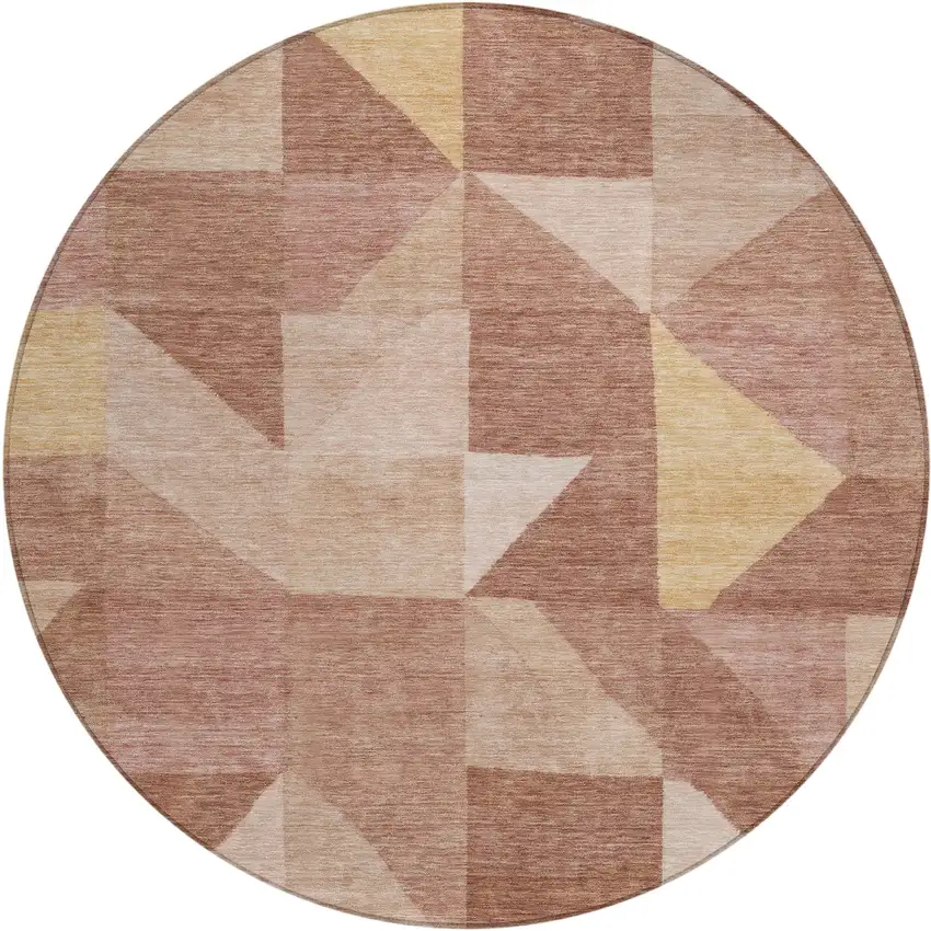 8' Blush And Wheat Round Geometric Washable Indoor Outdoor Area Rug Photo 1