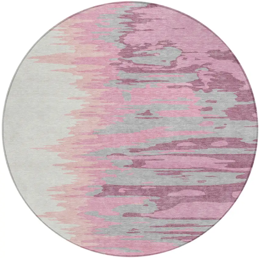 8' Blush Beige And Gray Round Abstract Washable Indoor Outdoor Area Rug Photo 2