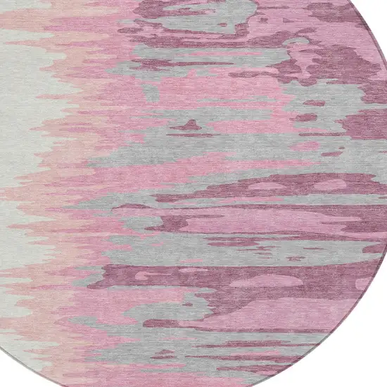 8' Blush Beige And Gray Round Abstract Washable Indoor Outdoor Area Rug Photo 6