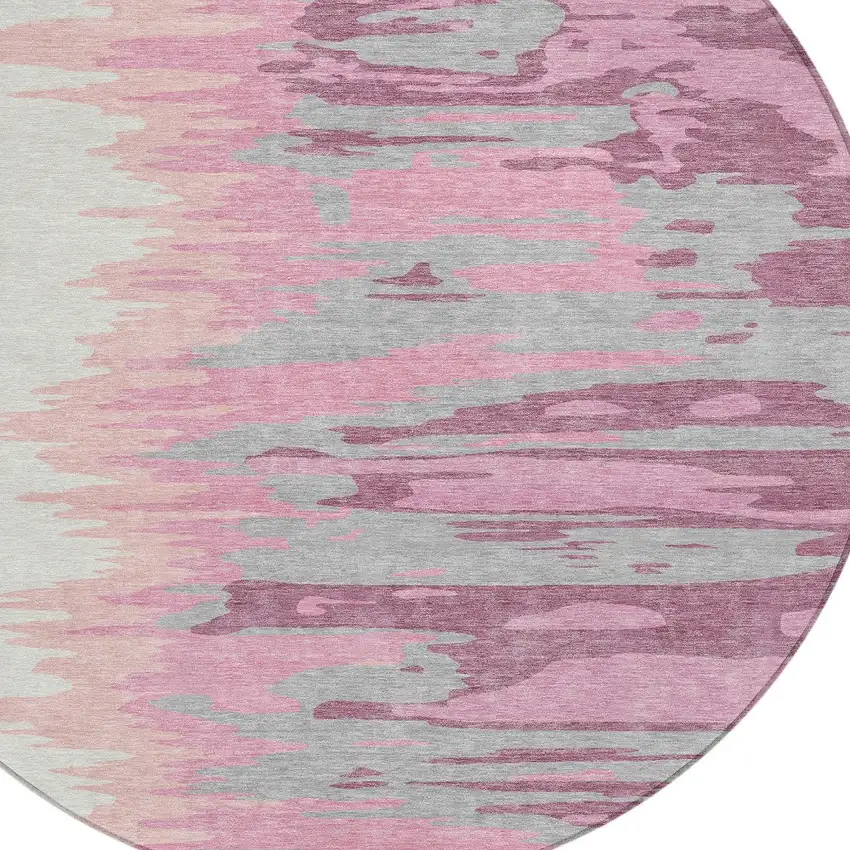 8' Blush Beige And Gray Round Abstract Washable Indoor Outdoor Area Rug Photo 6