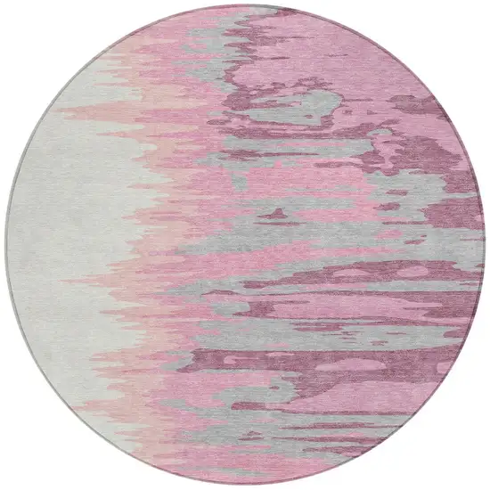 8' Blush Beige And Gray Round Abstract Washable Indoor Outdoor Area Rug Photo 7
