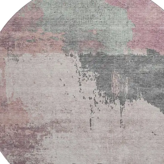 8' Blush Beige And Sage Abstract Washable Round Rug With UV Protection Photo 3