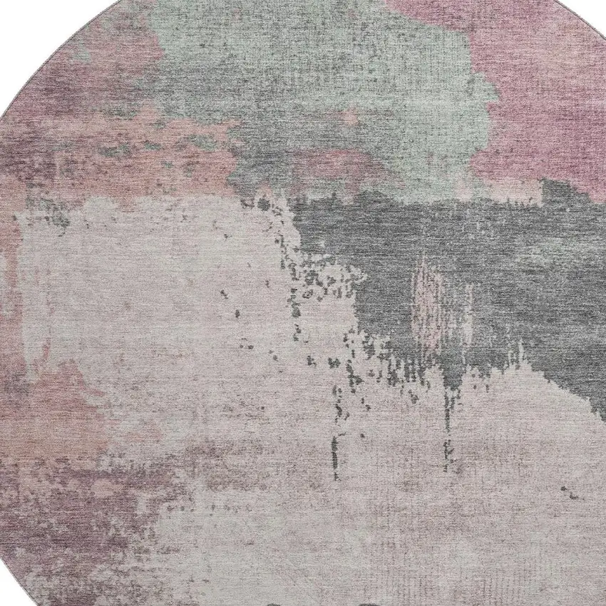 8' Blush Beige And Sage Abstract Washable Round Rug With UV Protection Photo 3