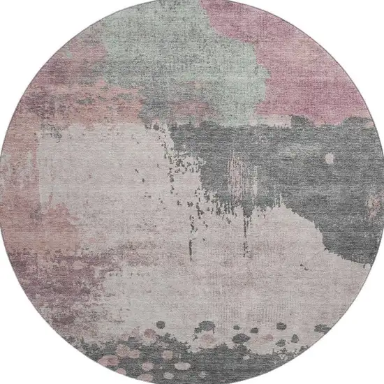 8' Blush Beige And Sage Abstract Washable Round Rug With UV Protection Photo 4