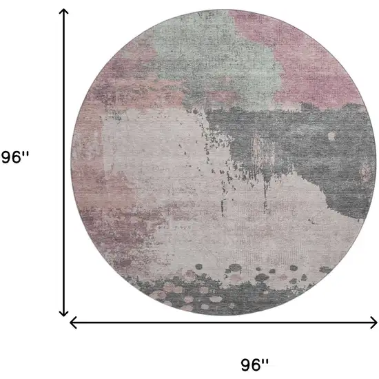8' Blush Beige And Sage Abstract Washable Round Rug With UV Protection Photo 9