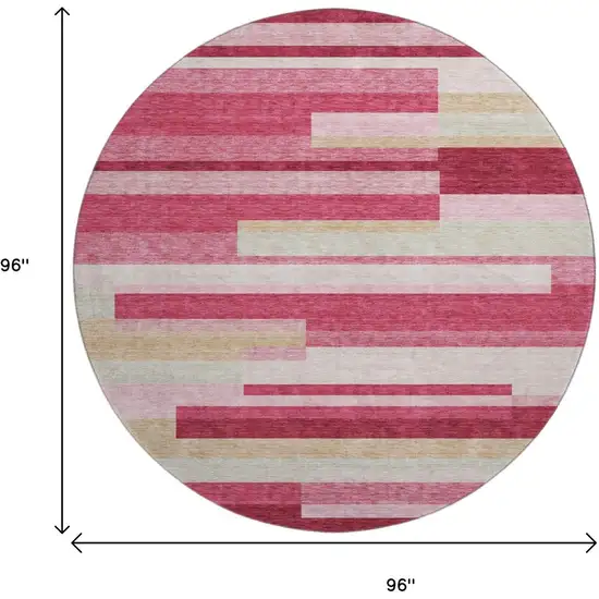 8' Blush Beige And Tan Striped Washable Round Rug With UV Protection Photo 9