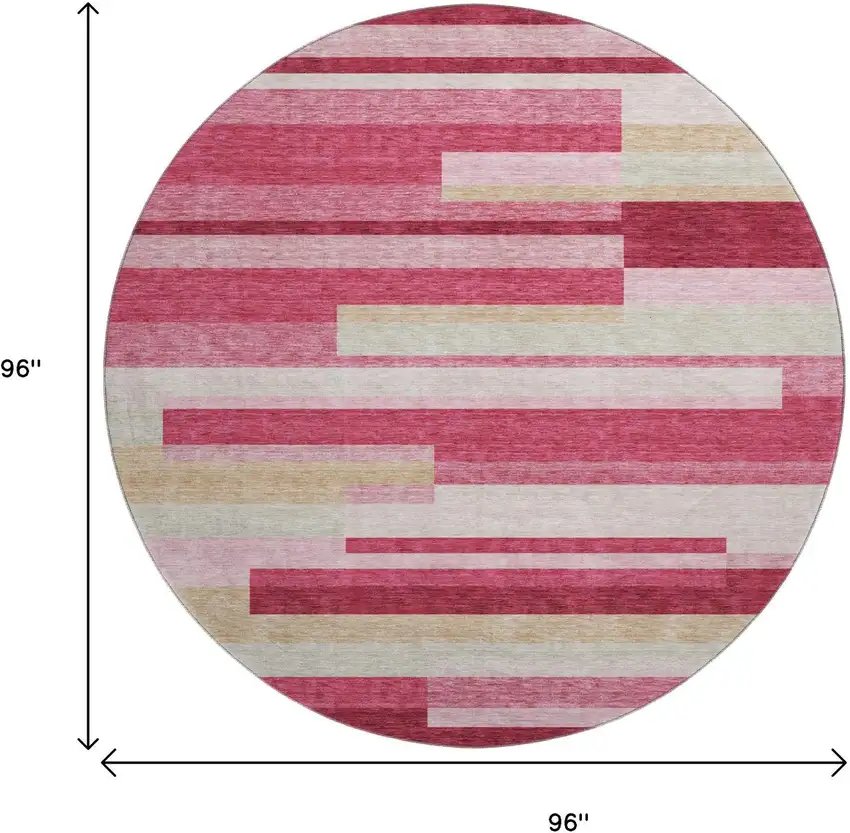 8' Blush Beige And Tan Striped Washable Round Rug With UV Protection Photo 9