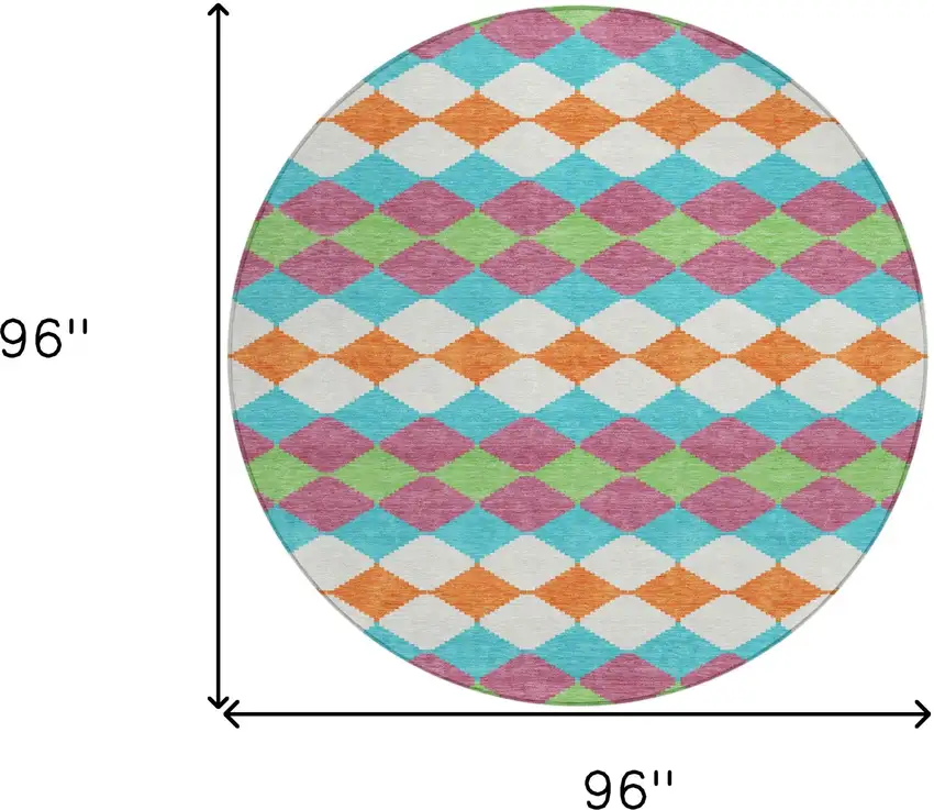 8' Blush Blue And Copper Round Geometric Washable Indoor Outdoor Area Rug Photo 3