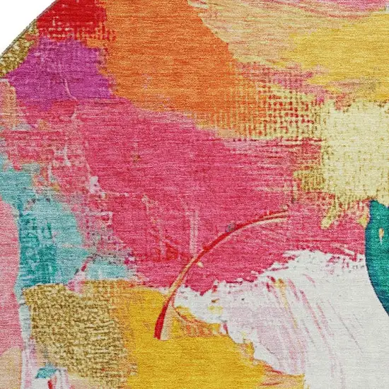 8' Blush Blue And Emerald Abstract Washable Round Rug With UV Protection Photo 3