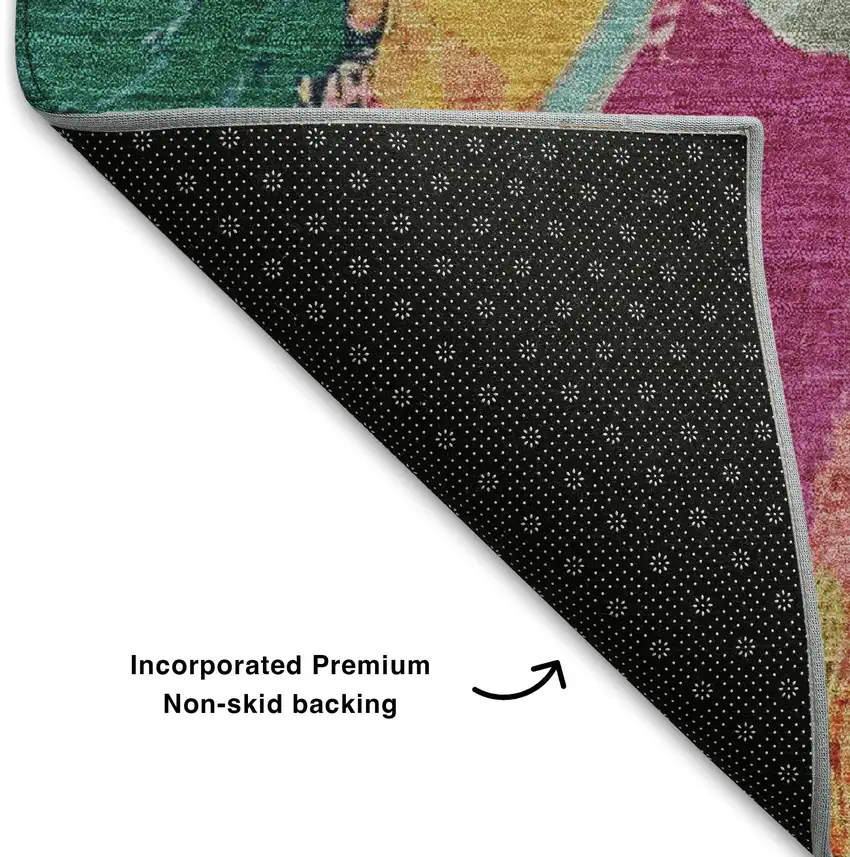 8' Blush Blue And Emerald Abstract Washable Round Rug With UV Protection Photo 6