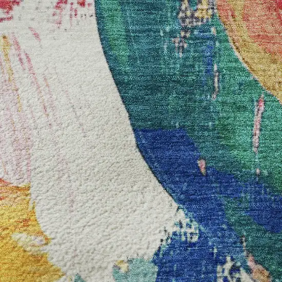 8' Blush Blue And Emerald Abstract Washable Round Rug With UV Protection Photo 9