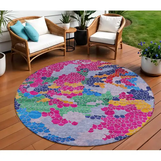 8' Blush Blue And Green Round Geometric Washable Indoor Outdoor Area Rug Photo 2