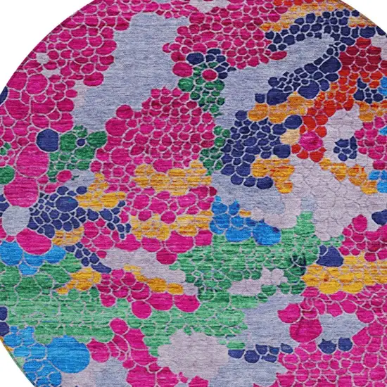 8' Blush Blue And Green Round Geometric Washable Indoor Outdoor Area Rug Photo 7