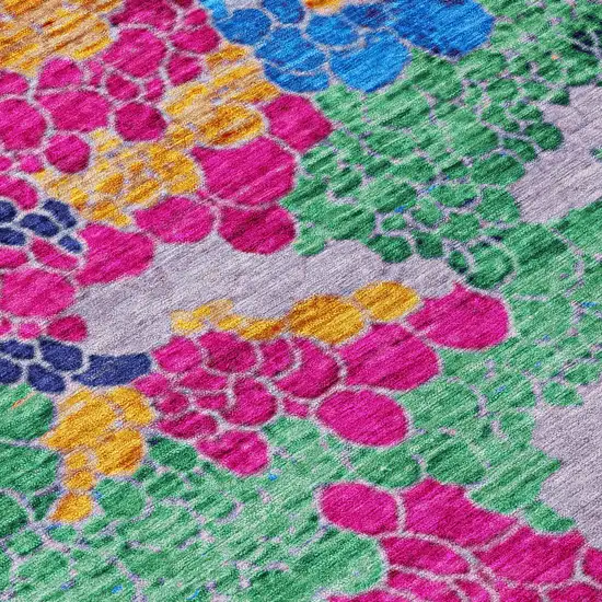 8' Blush Blue And Green Round Geometric Washable Indoor Outdoor Area Rug Photo 9