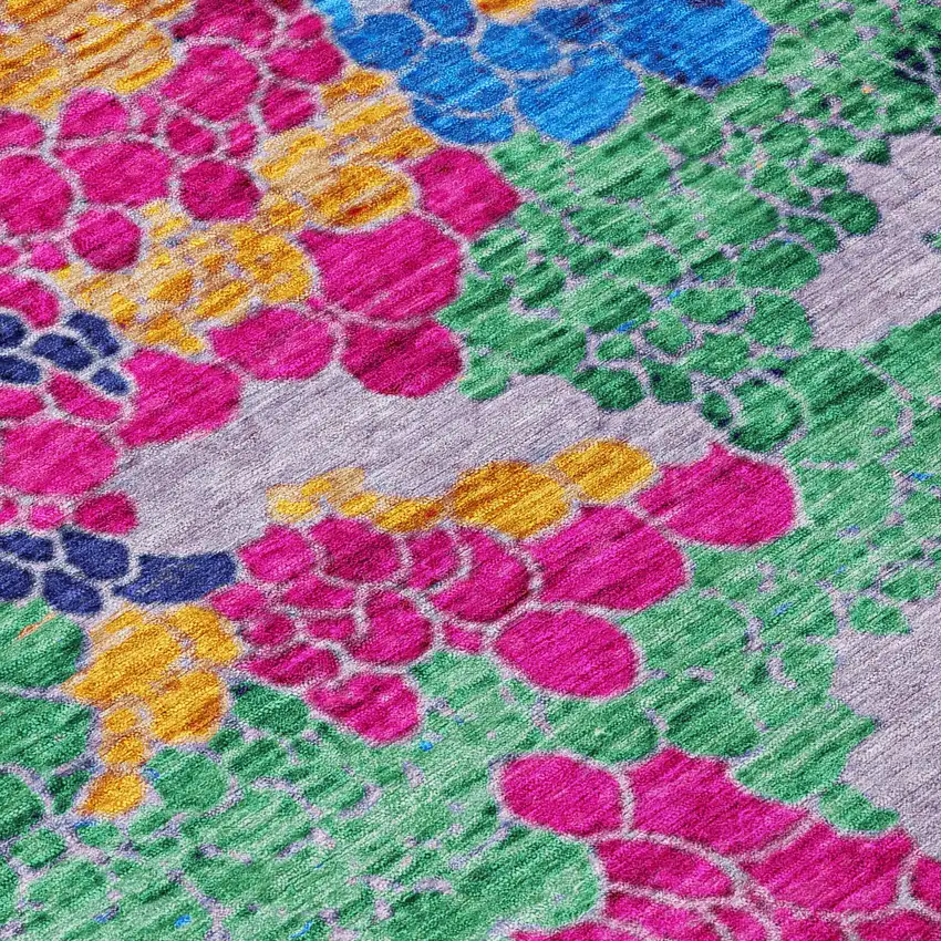 8' Blush Blue And Green Round Geometric Washable Indoor Outdoor Area Rug Photo 9