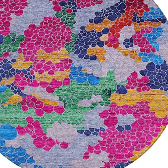 8' Blush Blue And Green Round Geometric Washable Indoor Outdoor Area Rug Photo 4