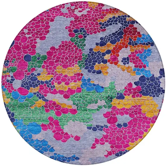 8' Blush Blue And Green Round Geometric Washable Indoor Outdoor Area Rug Photo 3