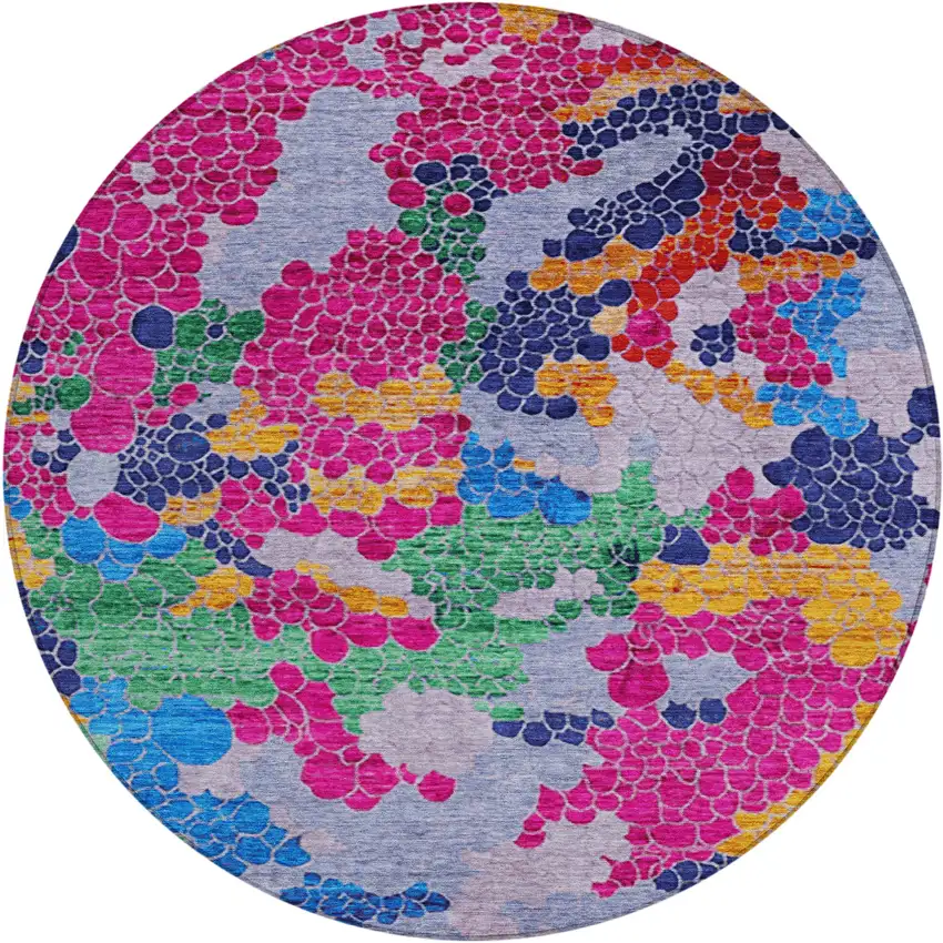 8' Blush Blue And Green Round Geometric Washable Indoor Outdoor Area Rug Photo 1