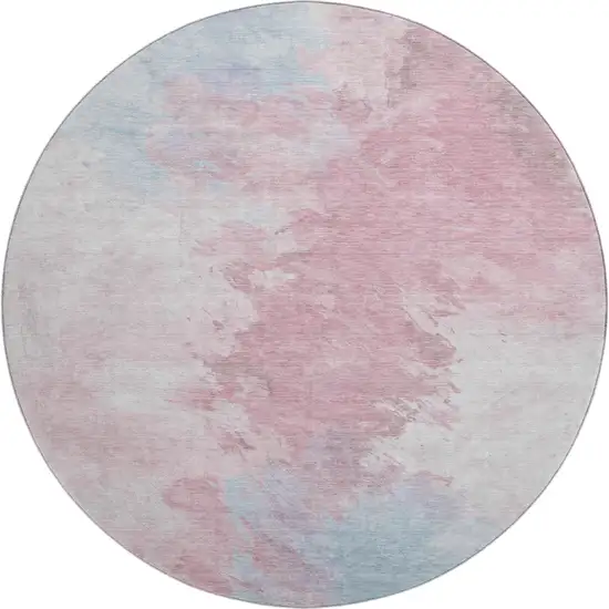 8' Blush Blue And Ivory Abstract Washable Round Rug With UV Protection Photo 1