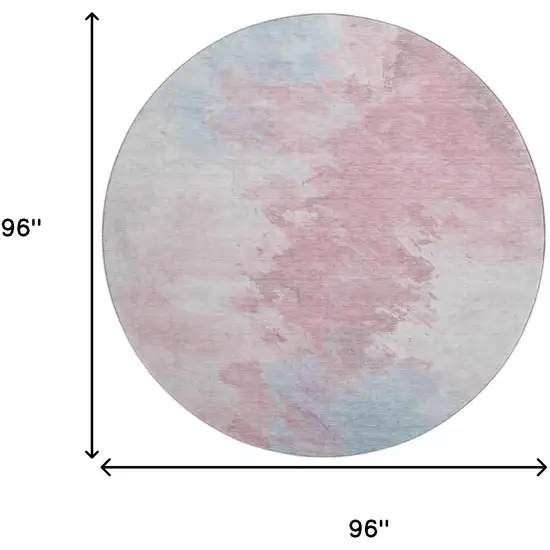8' Blush Blue And Ivory Abstract Washable Round Rug With UV Protection Photo 8
