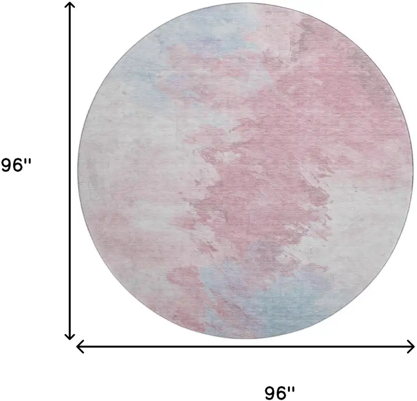 8' Blush Blue And Ivory Abstract Washable Round Rug With UV Protection Photo 8