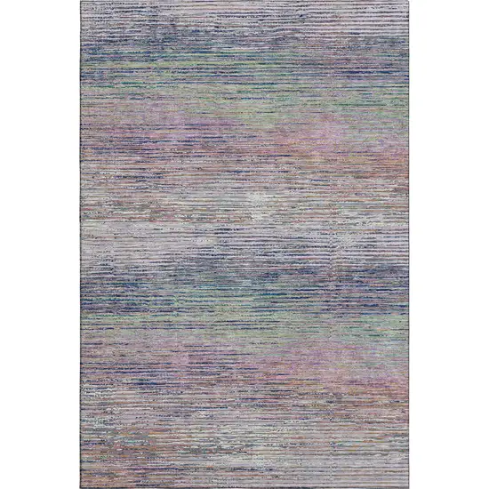 8' Blush Blue And Ivory Striped Washable Area Rug With UV Protection Photo 1