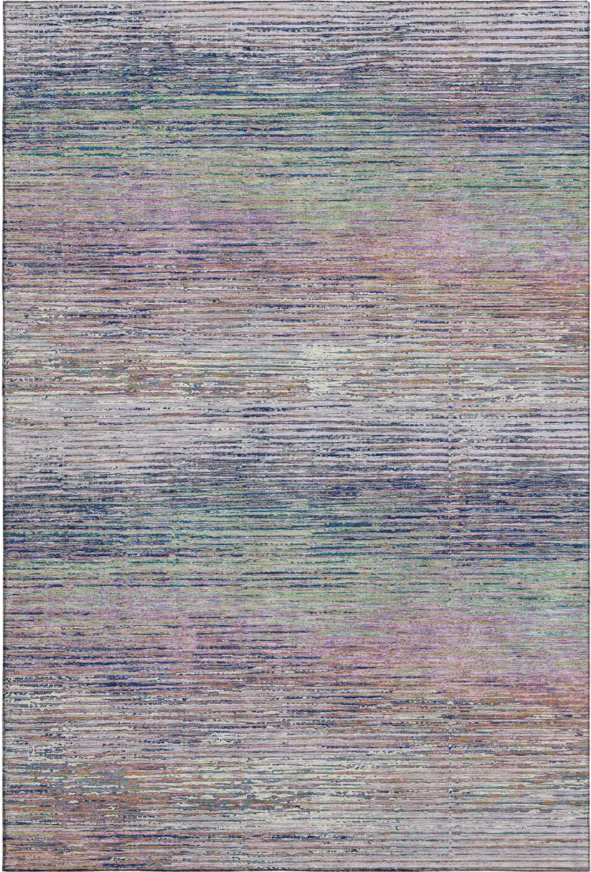 8' Blush Blue And Ivory Striped Washable Area Rug With UV Protection Photo 1