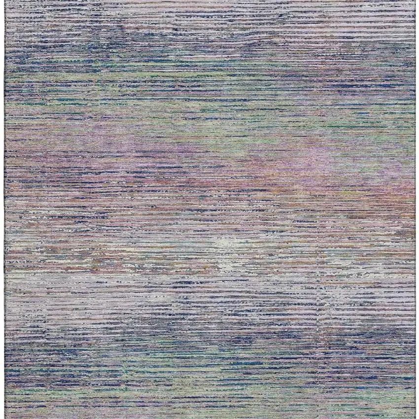 8' Blush Blue And Ivory Striped Washable Area Rug With UV Protection Photo 3