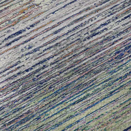 8' Blush Blue And Ivory Striped Washable Area Rug With UV Protection Photo 9