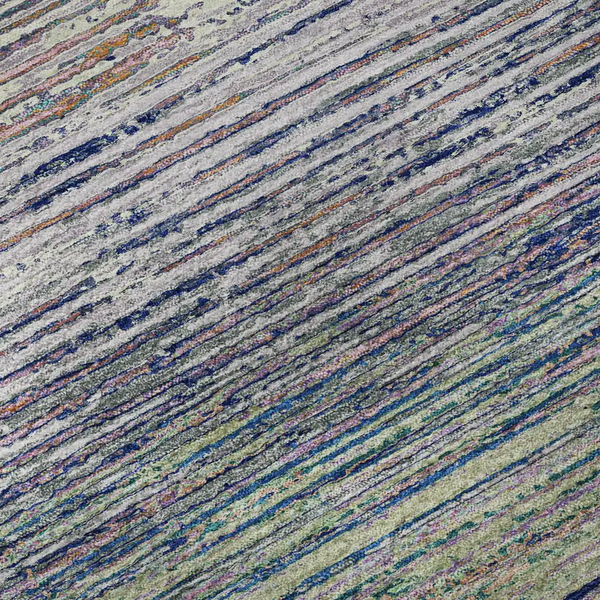 8' Blush Blue And Ivory Striped Washable Area Rug With UV Protection Photo 9