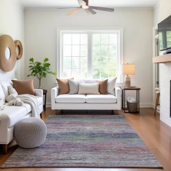 8' Blush Blue And Ivory Striped Washable Area Rug With UV Protection Photo 5