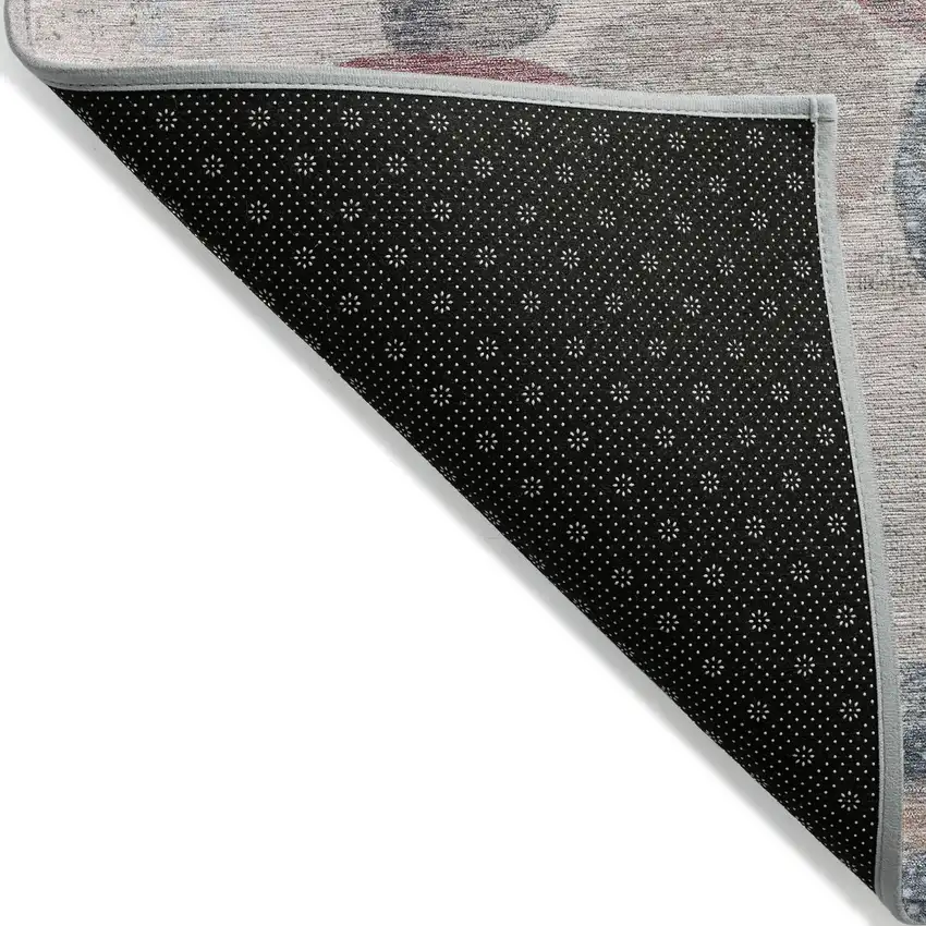 8' Blush Blue And Taupe Round Geometric Washable Indoor Outdoor Area Rug Photo 9