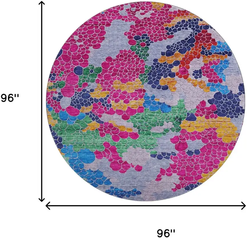 8' Blush Blue And Yellow Geometric Washable Round Rug With UV Protection Photo 8