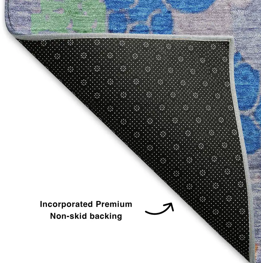 8' Blush Blue And Yellow Geometric Washable Round Rug With UV Protection Photo 4