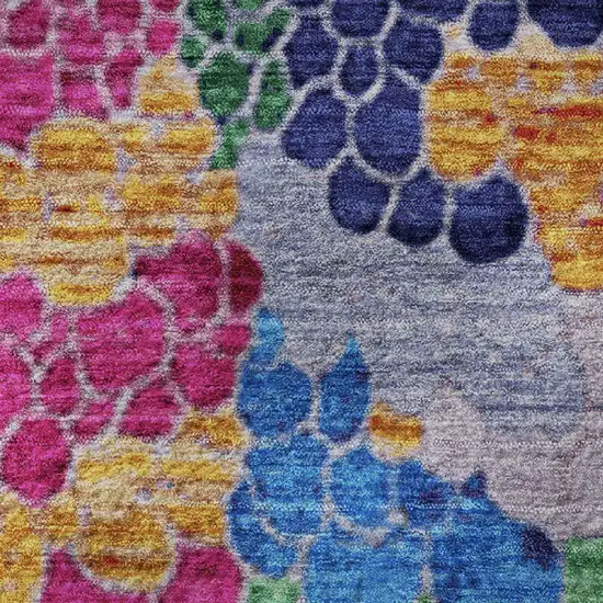 8' Blush Blue And Yellow Geometric Washable Round Rug With UV Protection Photo 7