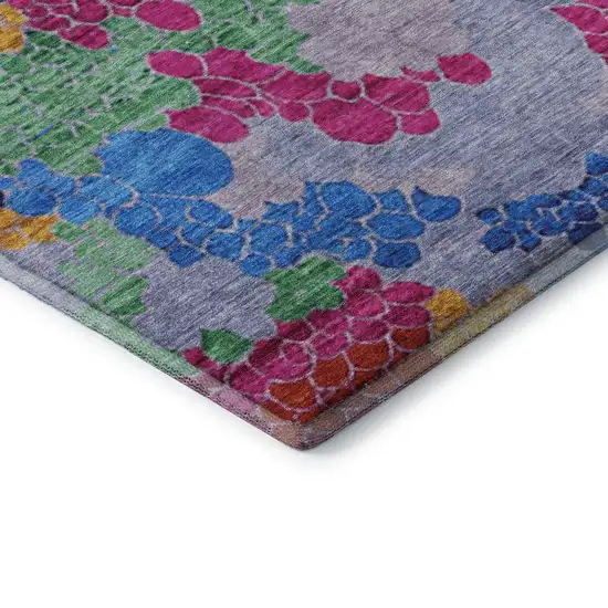 8' Blush Blue And Yellow Geometric Washable Round Rug With UV Protection Photo 5