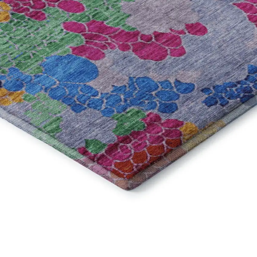 8' Blush Blue And Yellow Geometric Washable Round Rug With UV Protection Photo 5