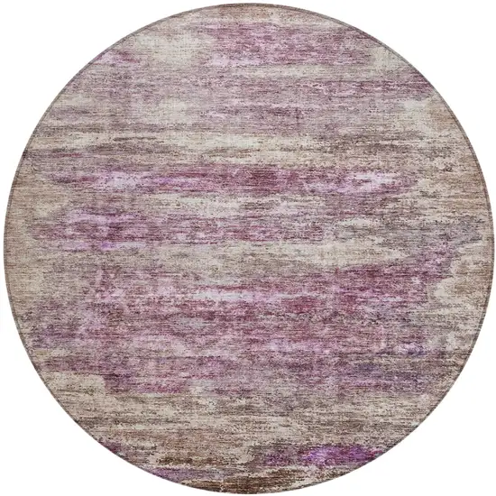 8' Blush Brown And Beige Round Abstract Washable Indoor Outdoor Area Rug Photo 2